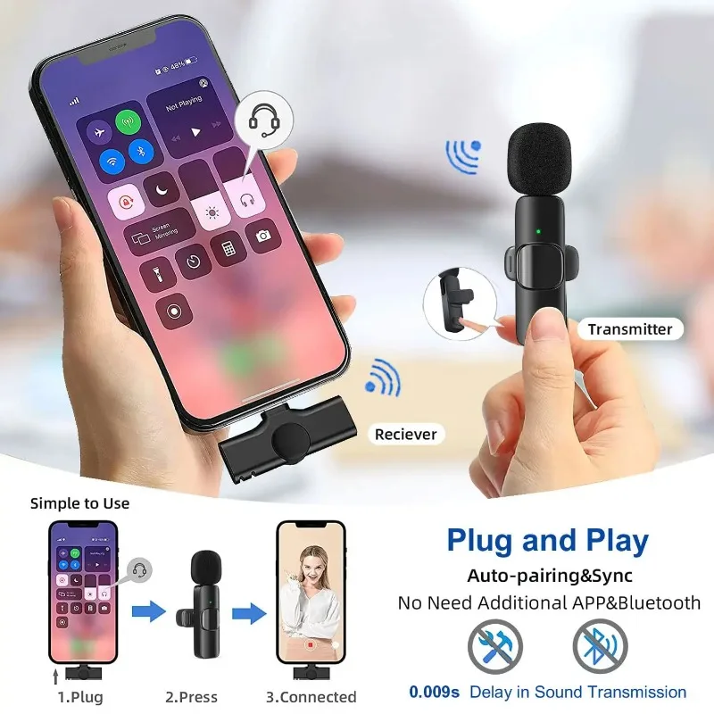 Wireless Lavalier Microphone Mini Mic for iPhone Android Live Broadcast Gaming Phone Audio Video Recording Wireless Portable Mic image 4