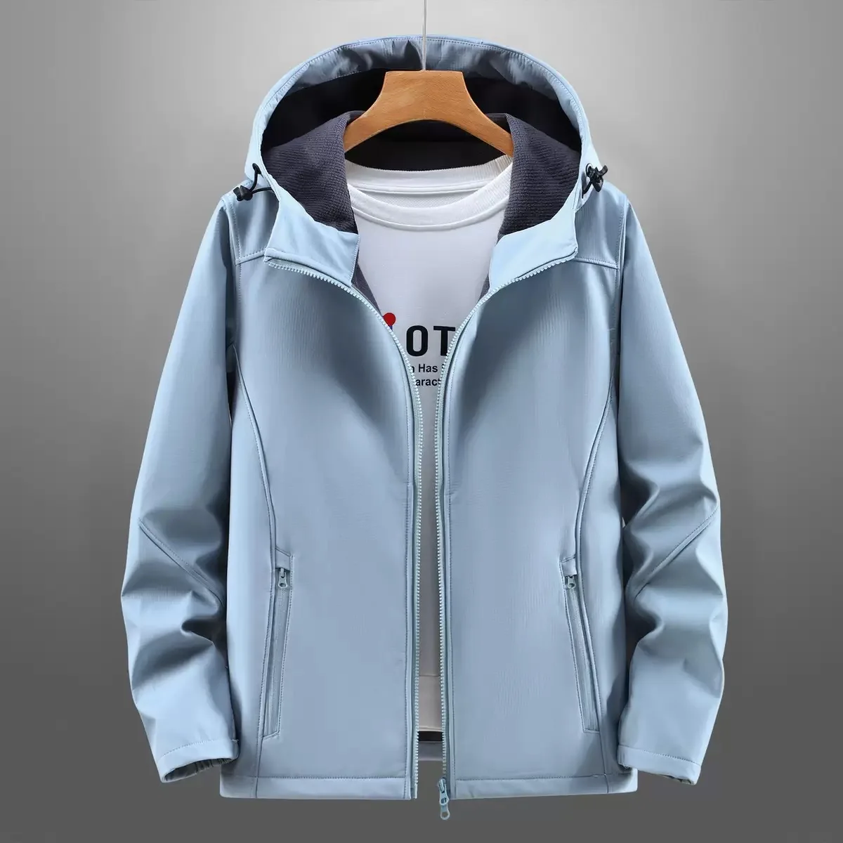 Spring and Autumn Fashion Solid Color Waterproof Windproof Outdoor Sports Hooded Windbreaker Casual Loose Warm Large Size Jacket