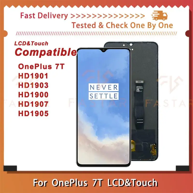 

1 + 7 т 6,55 "AMOLED для OnePlus 7T lcd HD1901 HD1903 ЖК-дисплей с сенсорным дигитайзером в сборе, запасные части для телефона, экран 1 + 7T ЖК-дисплей