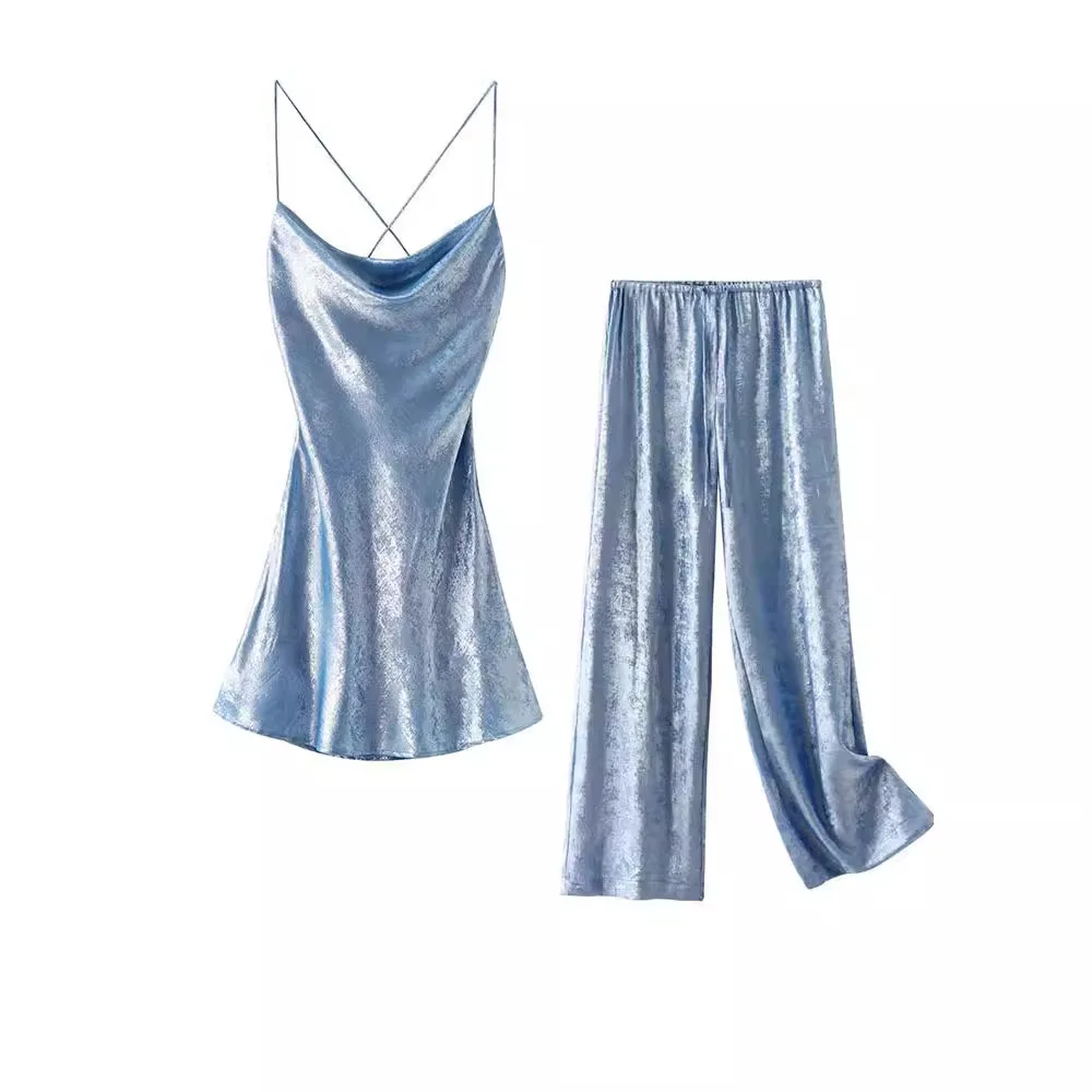 

Women's Set 2024 New Fashion Spring Summer Mini Dresses for Women High Street Women Wide-Leg Pants