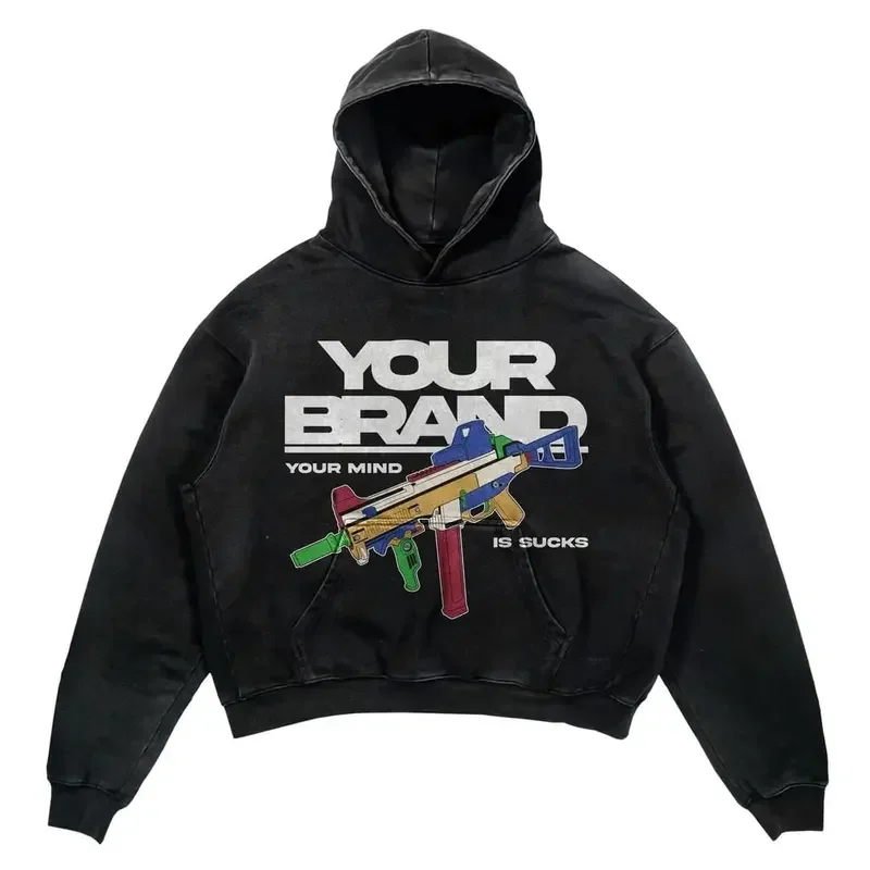 Popular Printing Design Happy Demon Dog Hoodies Women Retro Streetwear Casual Cotton Sweatshirts Couples Harajuku Goth Cloth MN5