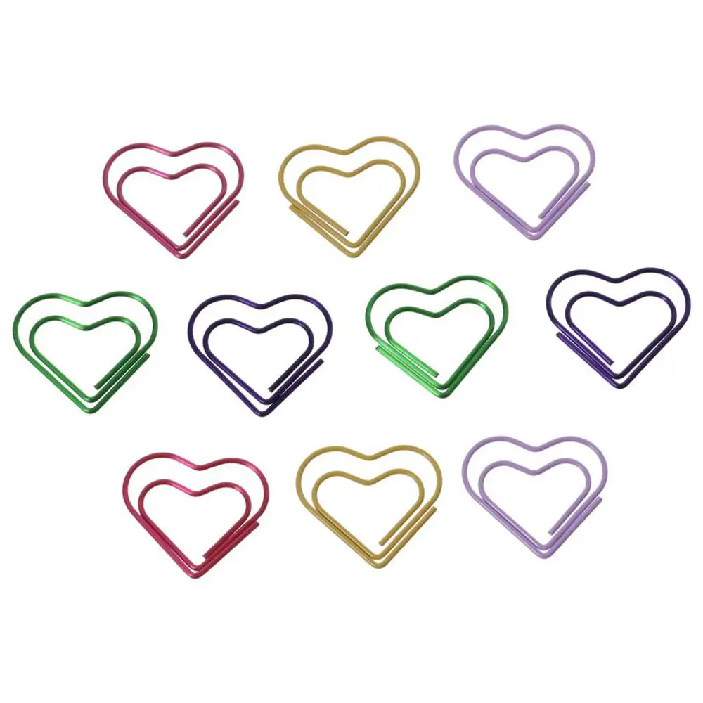 100 Pcs 1*0.9 Inch Paper Clip Box Cute Love Metal Office Stationery Supplies Multicolor Metal Heart Paper Clips Office