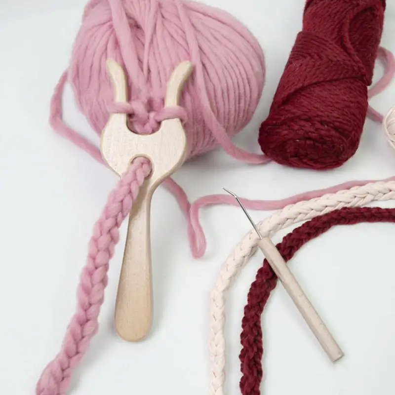 مجموعة شوكة كروشيه خشبية متعددة الوظائف أداة حياكة خشبية شوكة نسيج كروشيه للمبتدئين في تجديل الحياكة