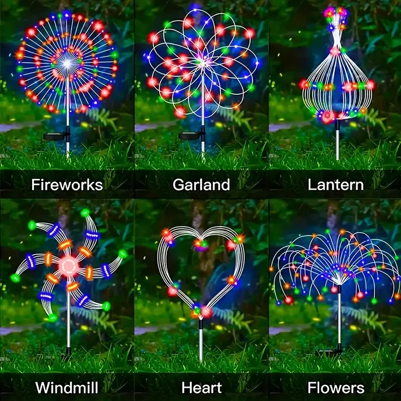 6 em 1 luzes solares do fogos de artifício do jardim, atualizar multicolorido solar ao ar livre lâmpada decoração solar jardim fogos de artifício lâmpada do pátio