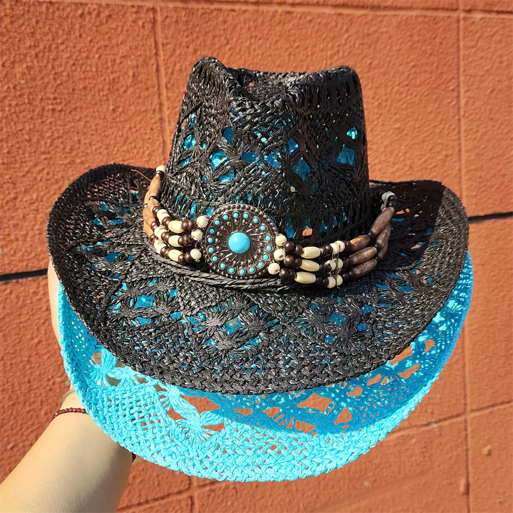 

Western Cowboy Straw Hat for Men and Women Hollowing Out Summer Sun Beach Hat Protection Outdoor Fishing Climbing Retro Cap