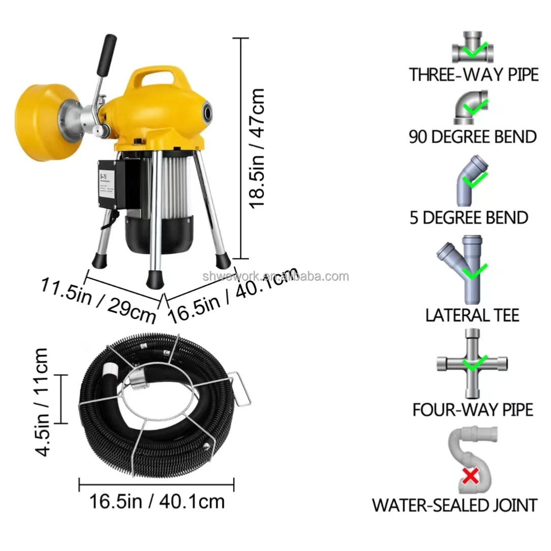 WeWork HX-75B Sectional Drain Cleaning Machine 500W Drain Cleaner 20mx16mm & 5mx10mm Cable