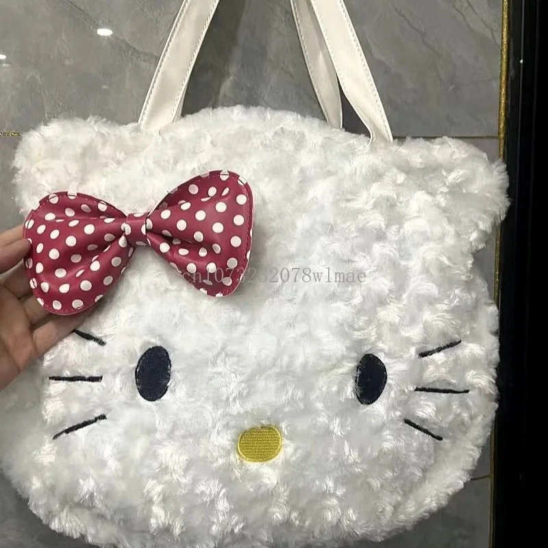 Borsa a mano in peluche ripiene Kawaii Hello Kitty Borsa a tracolla soffice per ragazze dei cartoni animati Borsa per la spesa da donna autunno inverno di grande capacità