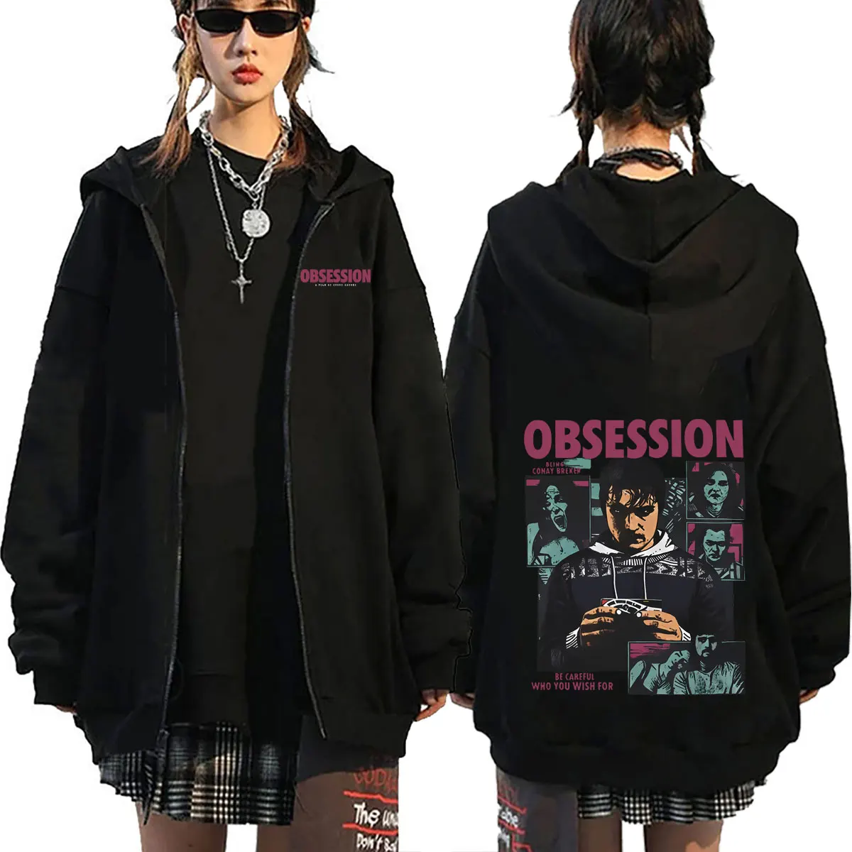 Movie Obsession Be Careful Who You Wish for Graphic Zipper Hoodie Hommes Femmes Horror Oversized Zip Up Coat Unisex Vintage Hoodies