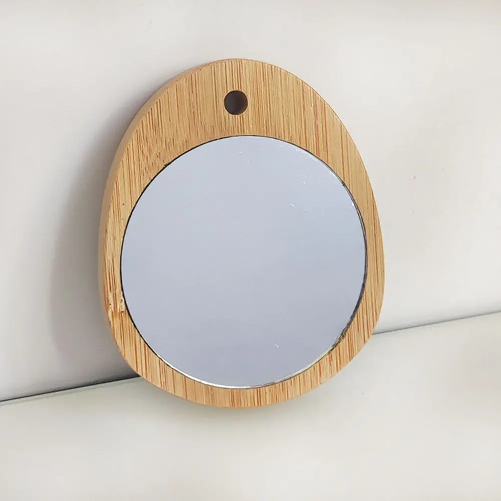 Wooden Natural Bamboo Makeup Mirror High Definition Cute Cat Beauty Mirror Hanging Korean Cosmetic Touch-up Mirror Travel