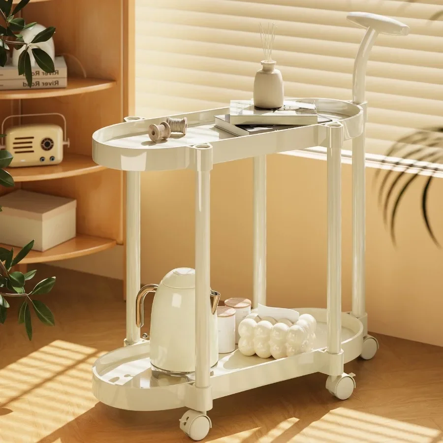 Cream Style Coffee Table Cart Creative Double-layer Snack Rack Bedroom Living Room Mobile Side Table