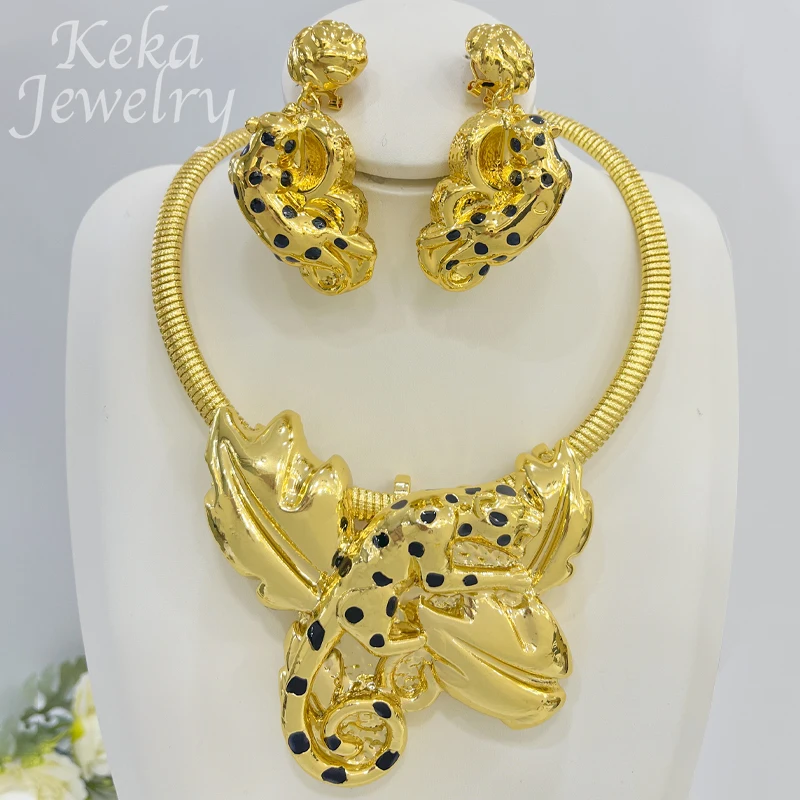 2023 New Leopard Women Jewelry Set Big Earring Pendant Bracelet Ring 18K Gold Color Italy Wedding Party Jewelry Accessories Gift