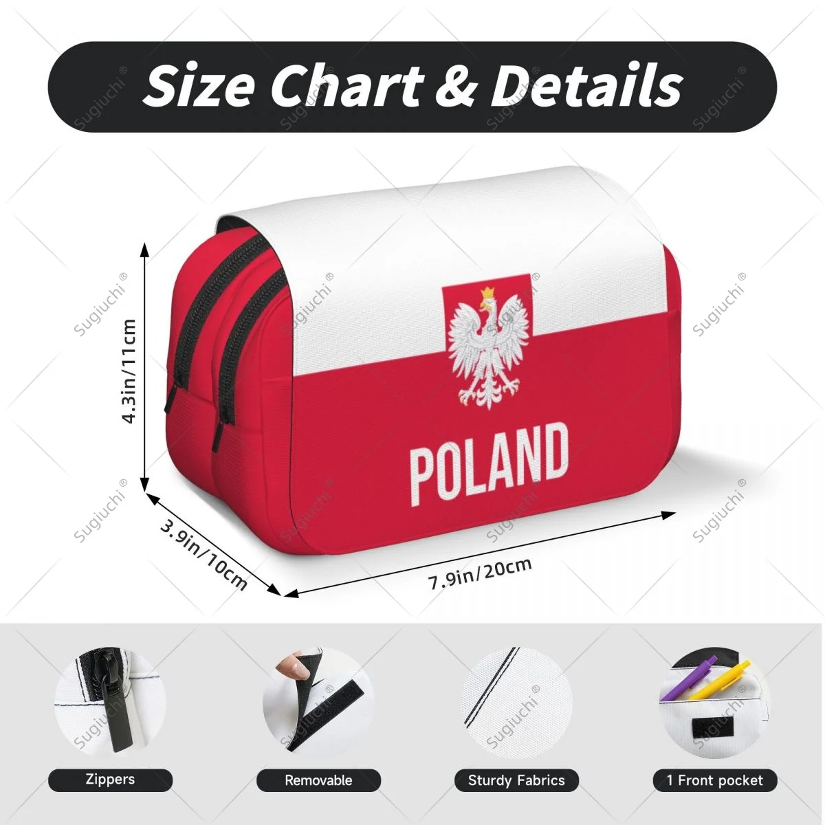 مقلمة مقص أكياس ثلاثية الأبعاد علم بولندا طبقة مزدوجة أكسفورد القماش القرطاسية تخزين صندوق القلم