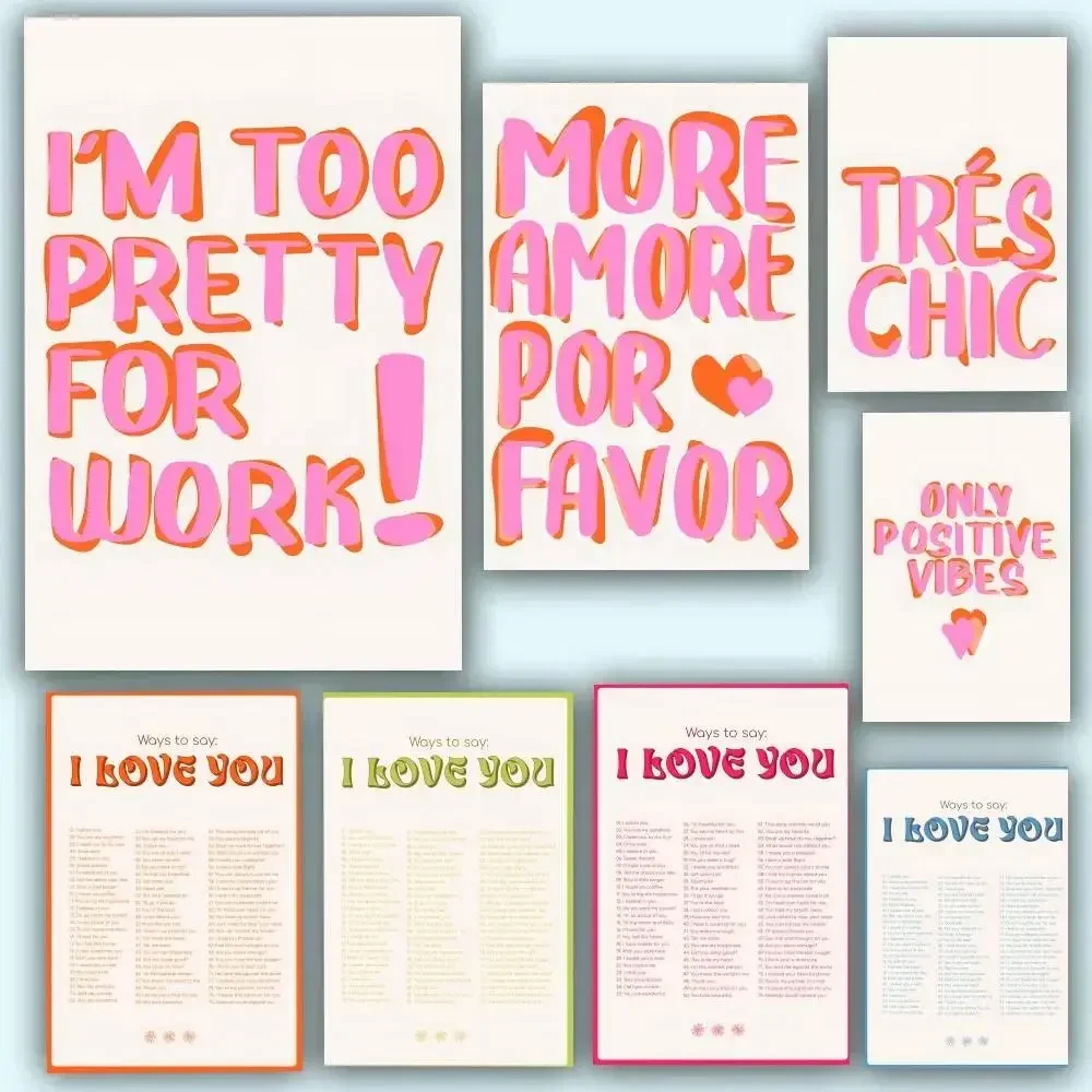 Nordic More Amor Por Favor Pink Love Girls Quote Poster Waterproof Wall Art Sticker For Vintage Decor High Quality Print Gift