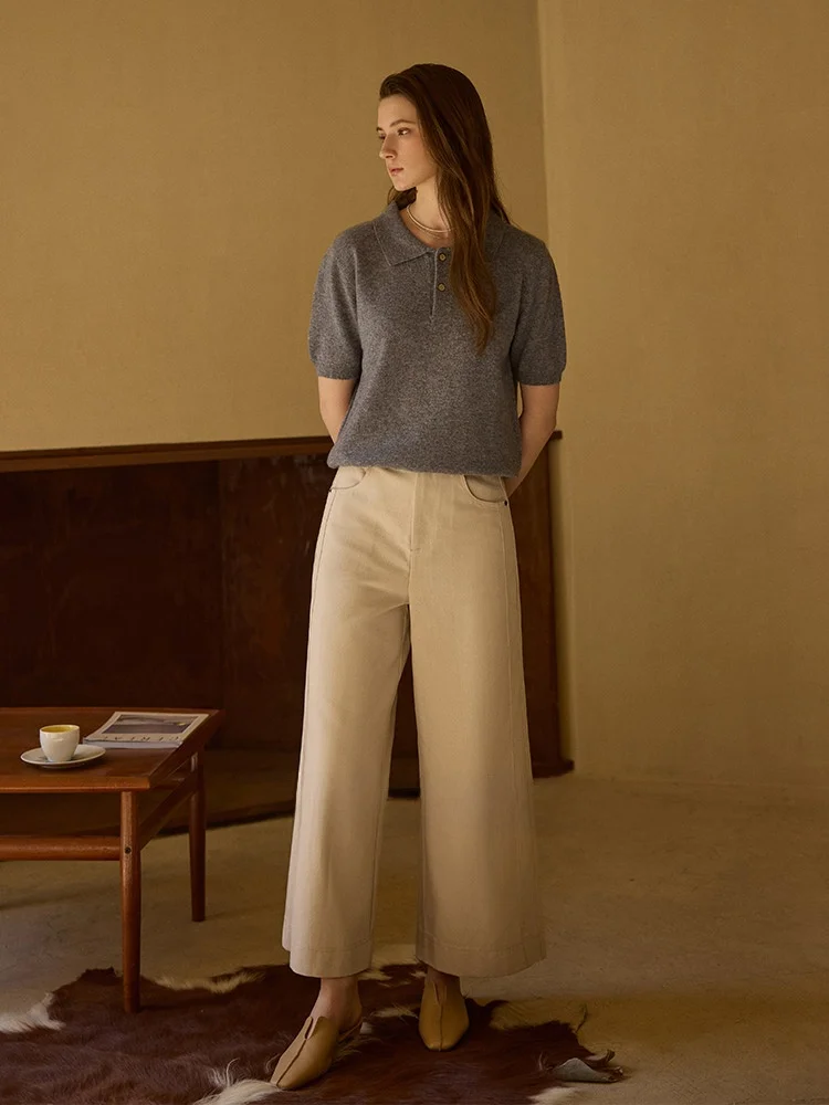 

Женские брюки с высокой талией и широкими штанинами, длинные, для повседневной носки, из смесового хлопка, с эффектом высокого качества, для фигуры типа «груша»