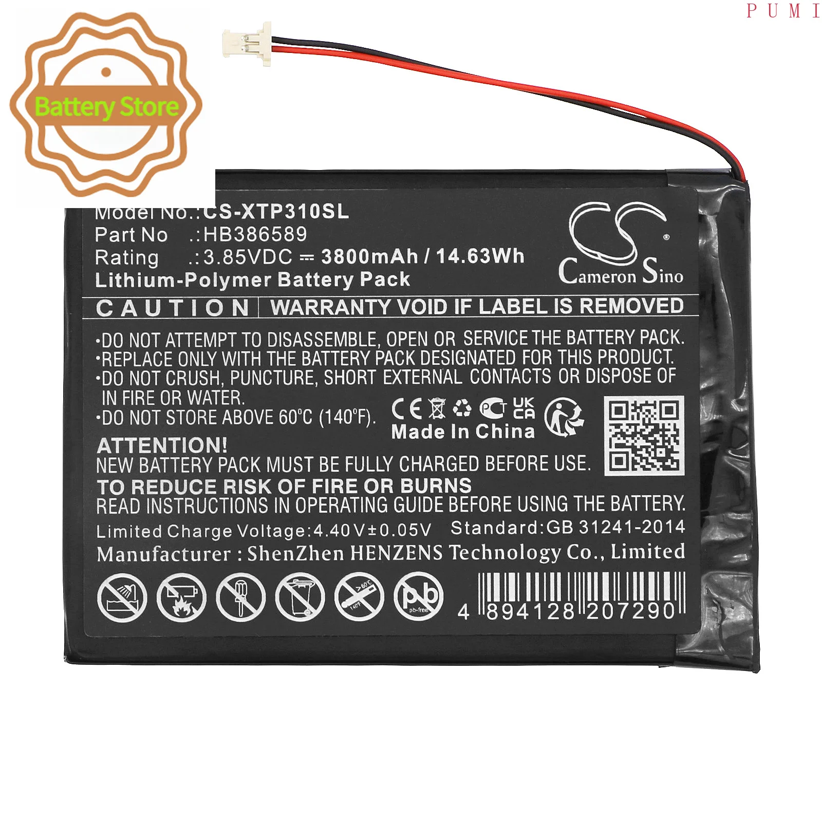 CS Replacement Battery for XTOOL X100PAD AUTO Key Programmer Tablet,AutoProPAD LITE,AutoProPAD  PN:HB386589 3800mAh / 14.63Wh