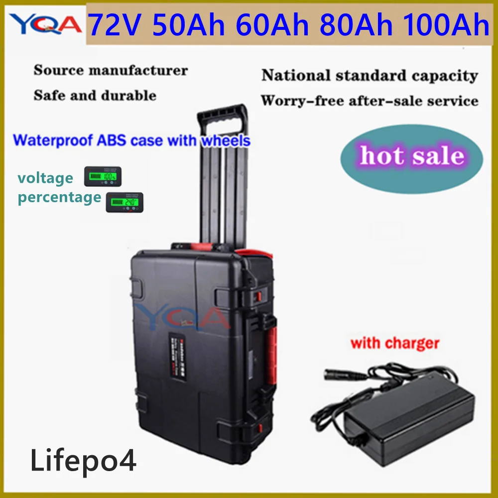 Waterproof 72V 50Ah 60AH 80AH 100AH LifePo4 Lithium Battery for Electric Vehicle MotorBike Scooter +Charger