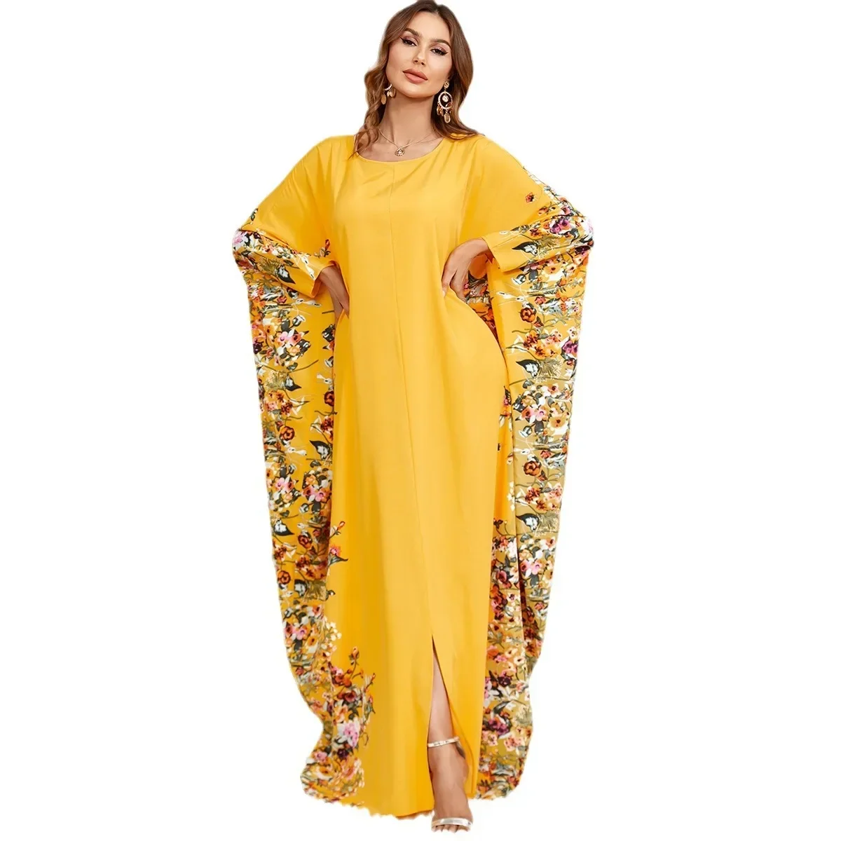 2025 Summer Autumn Plus Size Muslim Women Long Sleeve Polyester Print Long Dress Casual Kaftan Abayas for Women Dubai Abaya