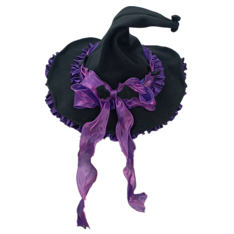 Cappello da strega di Halloween originale fatto a mano Cappello da mago a punta Cappello a cilindro gotico scuro Lolita per ragazze