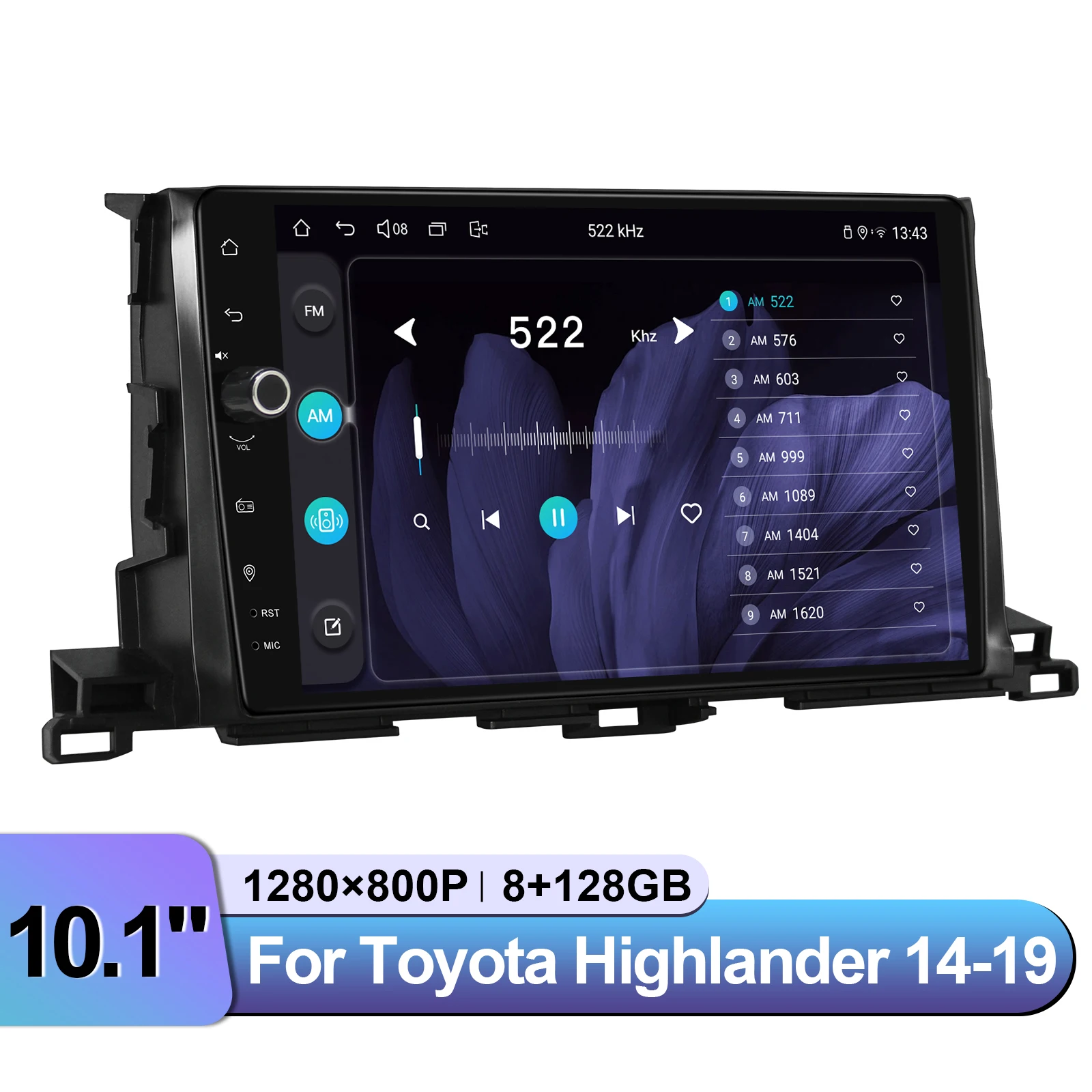 Toyota Highlander 2014-2018のカーステレオヘッドユニットをお楽しみください、最新のAndroid 12、GPSナビゲーションシステム、プラグとプレイ、10.1インチ