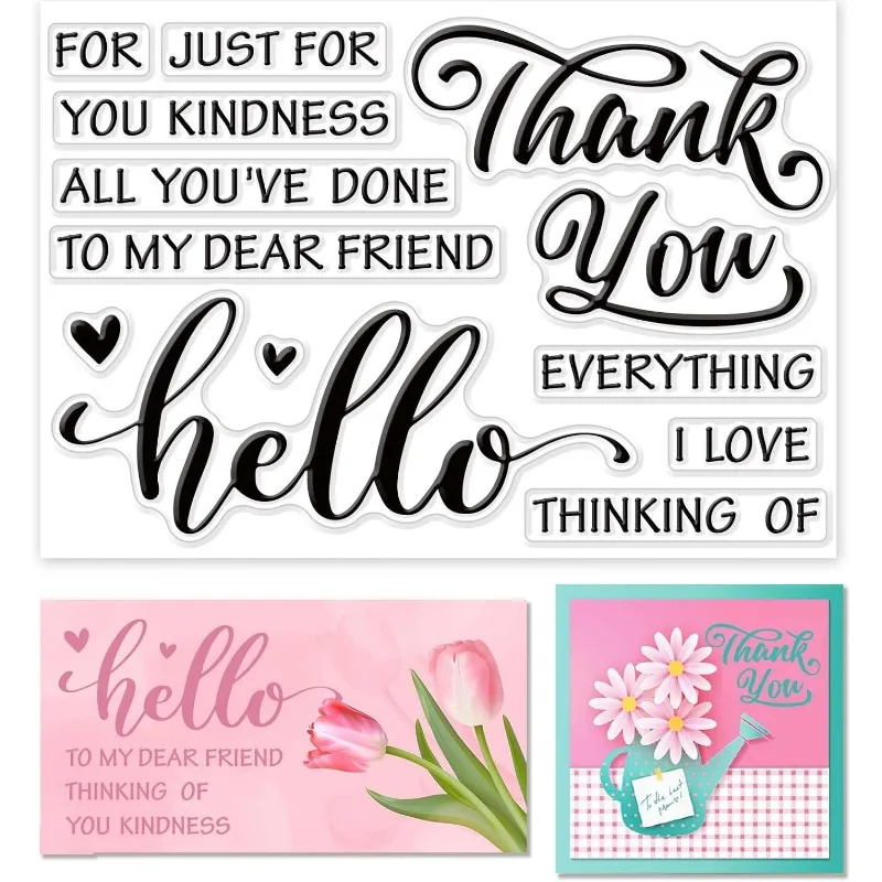 1PC Hello Thank You Silicone Clear Stamps for Card Making Friends Greeting Words Scrapbooking Journaling Photo Album Sentiments