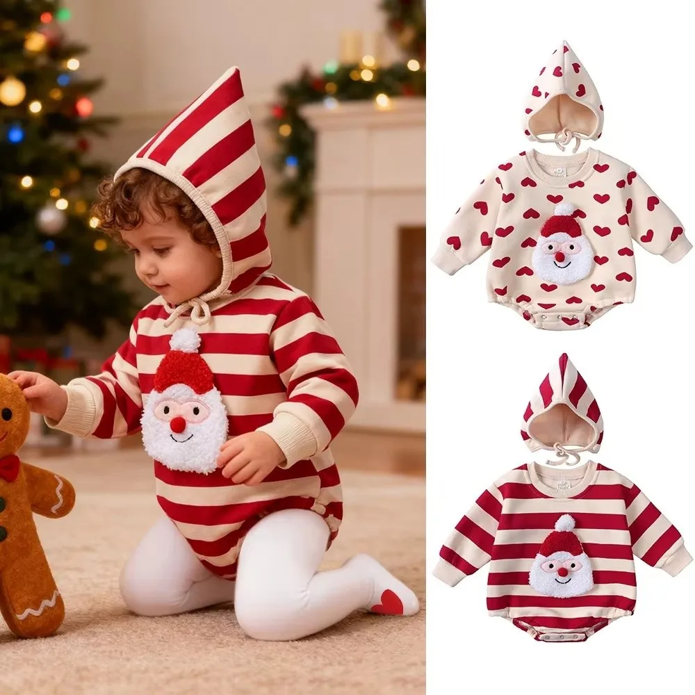 

Long Sleeve Christmas Baby Romper Santa Claus Print Cotton Santa Jumpsuit Fleece lining Winter Warm Infant Newborn Clothes