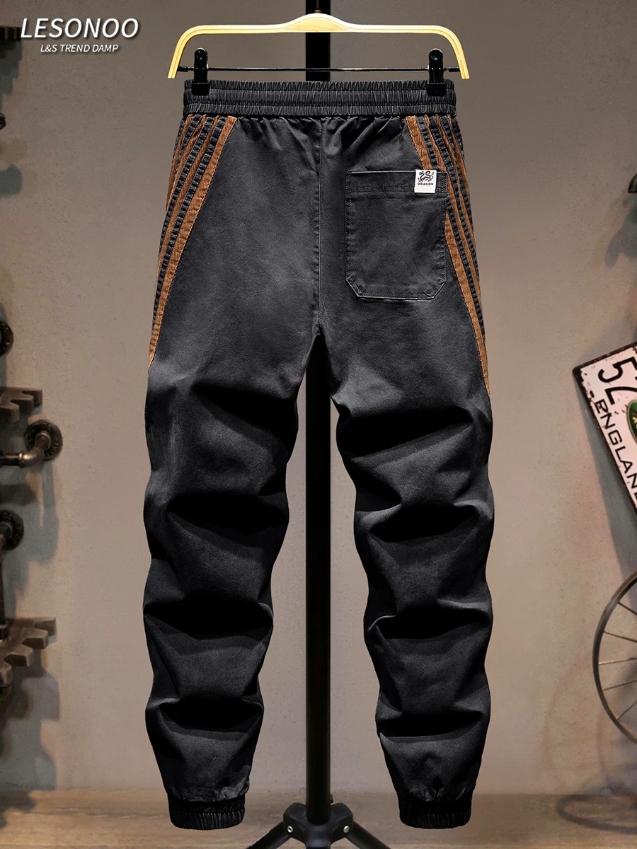 

Модные повседневные брюки в полоску для мужчин, свободного кроя, с эластичной талией, молодежные, стильные, свободные брюки с манжетами, удобные, из смесового хлопка