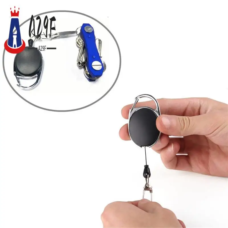 A29F-4X Moschettone retrattile resistente Badge Trilli Filo da 60 cm con clip per portachiavi Nero