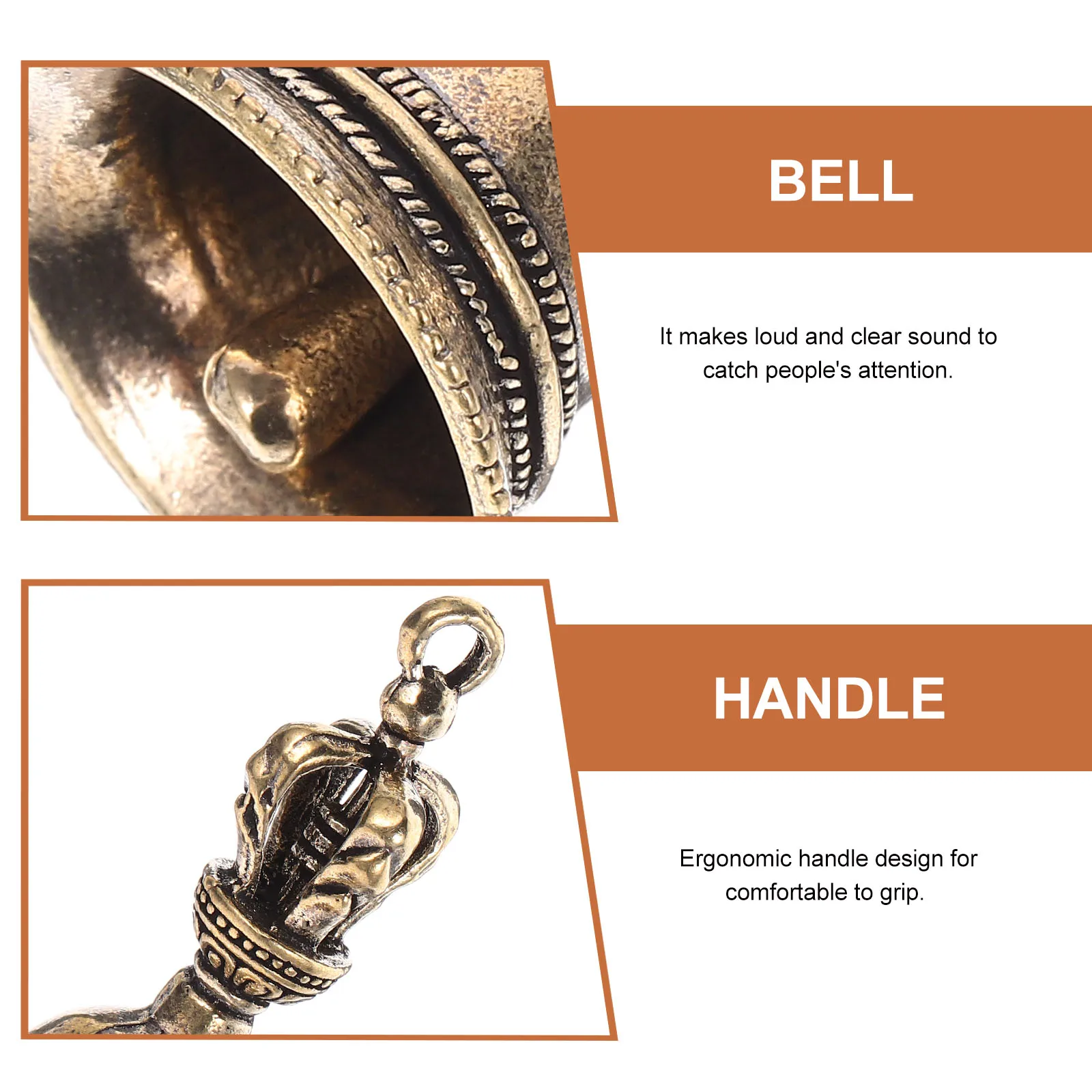 

Hand Bell Vintage Design Clear Sound Ergonomic Handle Hotel Party Teaching Equipment Desktop Ornament Portable