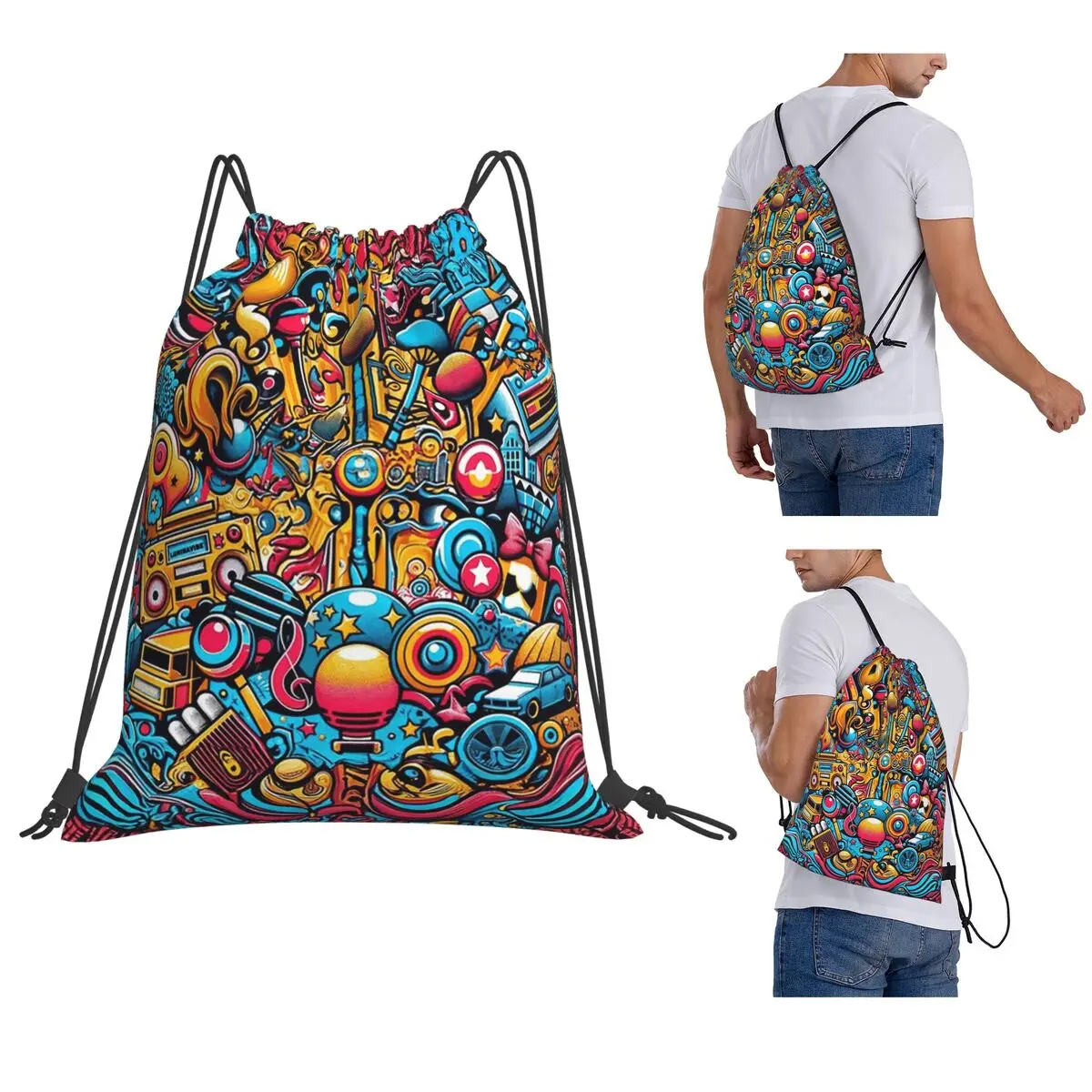 Pop Festival Symbols And Colors Backpacks Multi-function Drawstring Bags Sports Bag Book Bags for Man Woman Students