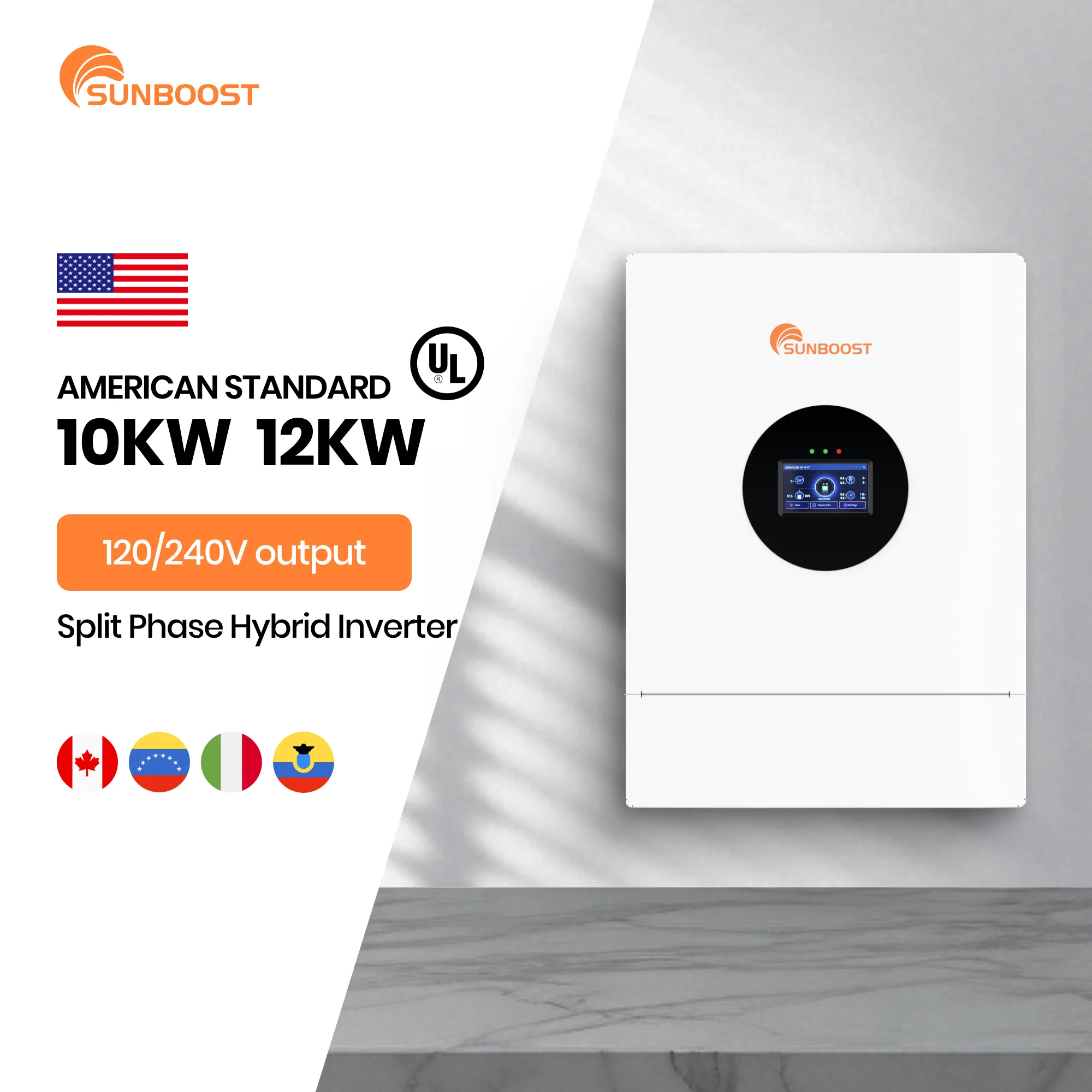 Sunboost US Solar Inverter Ess Split Phase Solar Energy 8/10/12Kw Hybrid 120V/240V Single Pure Sine Wave High Efficiency