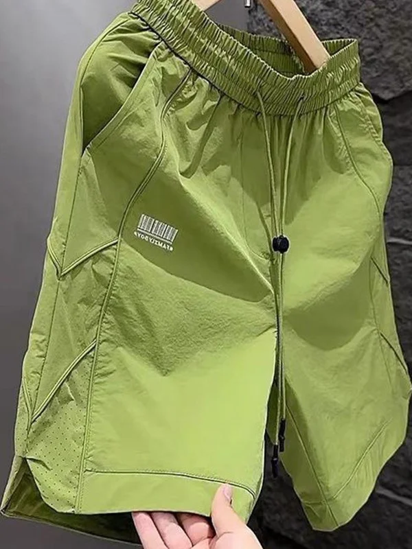 

Faionable Qui-Dry Sport Pants Women Summer Elastic Waist Dstring Thin Ice Silk Breathable Five-Quarter Wide Leg Beach ...