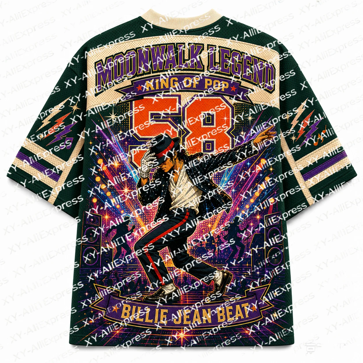 Retro Pop Concert Mesh Bodysuit, Stage Spotlight Speaker Art, Patchwork, Short-sleeve Loose Top, Music Fan Street Style