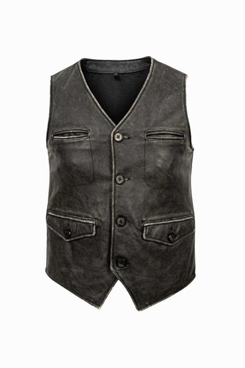 

New List High Quality clothes Vintage old Genuine Leather waistcoat with cowhide leather Persional fashion leather Jacket