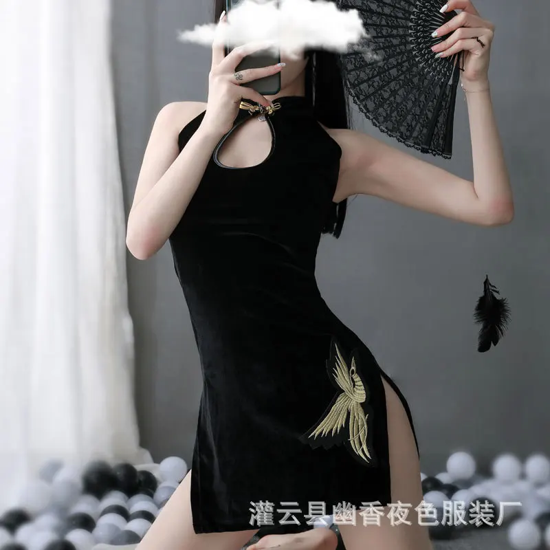New Erotic Underwear Women's Sexy Lingerie Cheongsam Split Pajama Set Wholesale 2342.