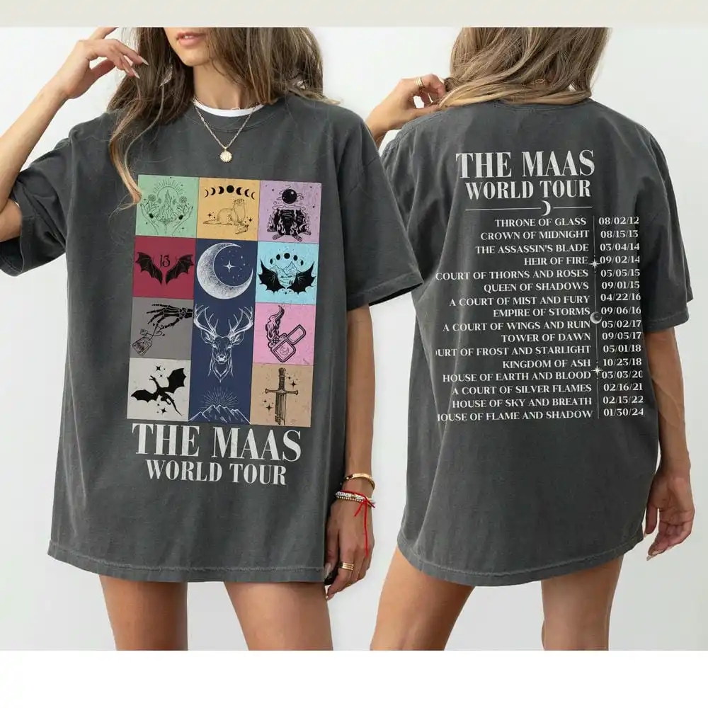 Vintage Retro Sarah J. Maas World Tour Comfort Shirt ACOTAR Throne of Glass TOG Magic Tee Casual Y2K Top Daily Trendy Streetwear