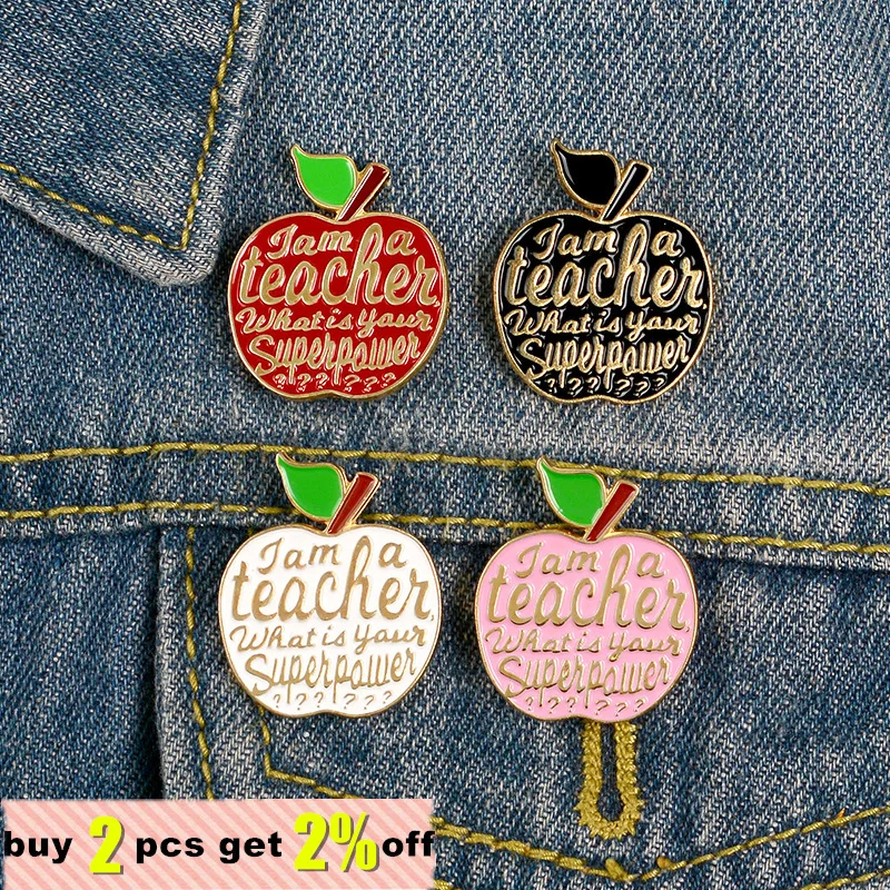 Four Colors Apples Custom Pins with Lettering Enamel Pins Fashion Metal Brooches Badges Denim Clothes Women Pins Gifts Wholesale