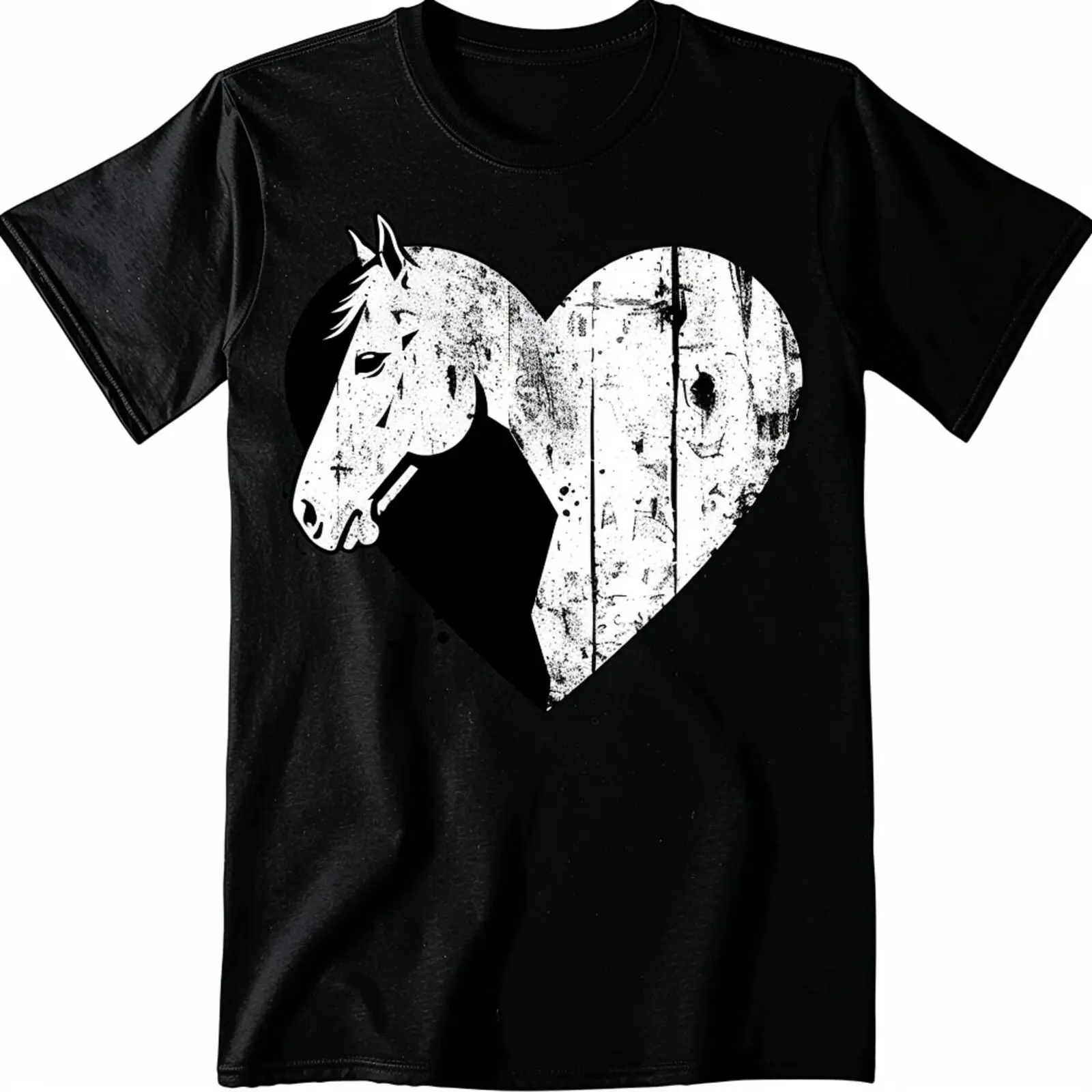 

Vintage Heart Horse Black T Shirt Retro Design Style