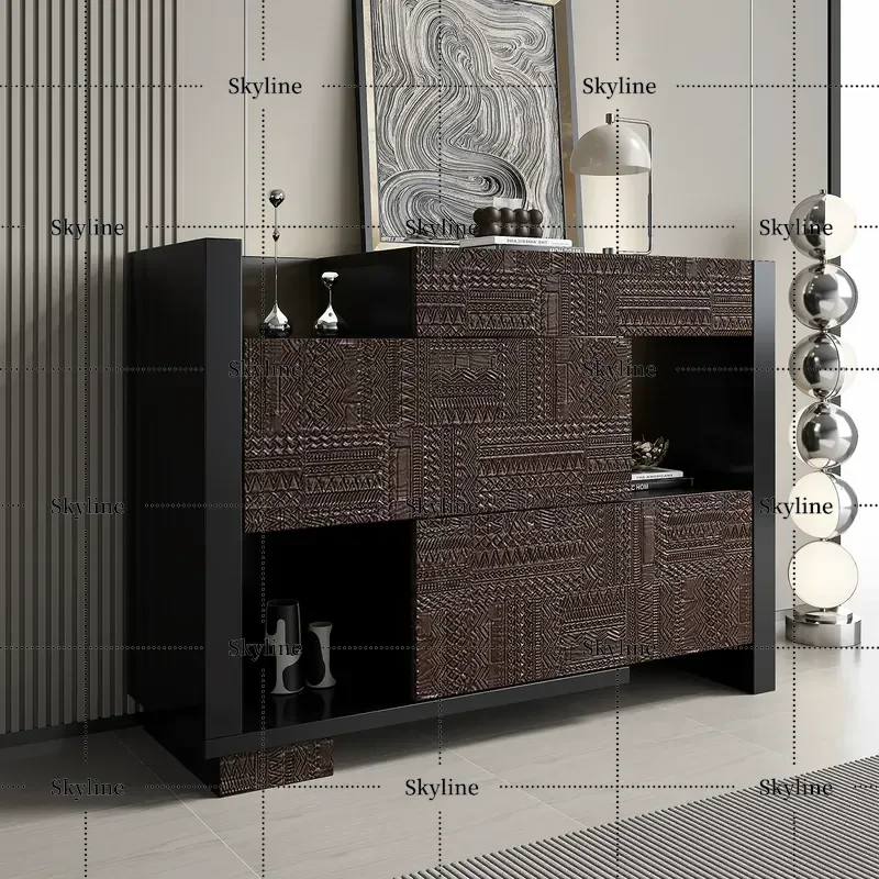 Italian Light Luxury Shoe Cabinet Medium Ancient Style Stretched Walnut Entryway Hall Partition Decorative Side Cabinet