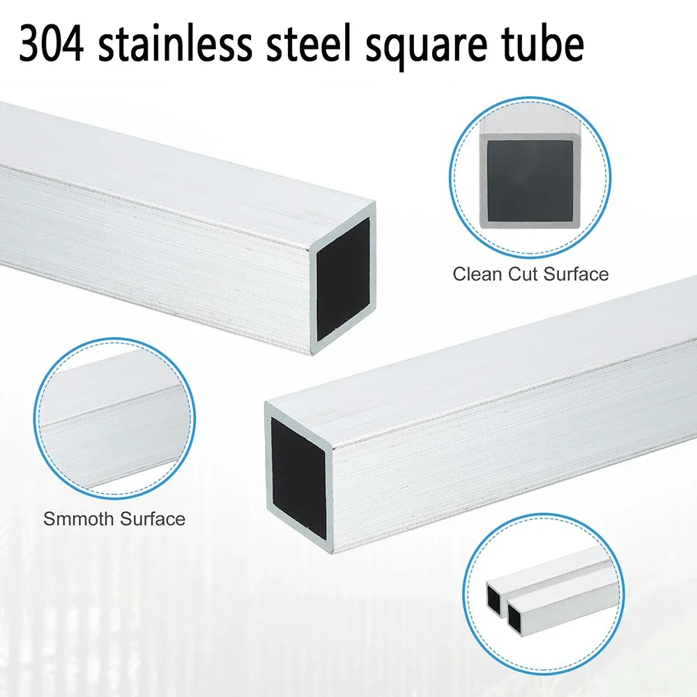 304 Stainlessy Steel Square Tube Size 10-20mm Metal Square Tube 1mm Thick Polished Structural Tube Corrosion Resistance