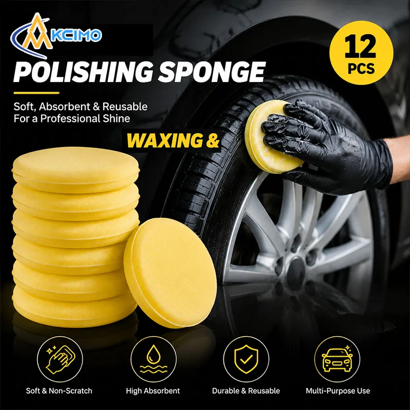 12Pcs Car Waxing Sponge Round Soft Foam Wax Applicator Pads For Auto Polishing Cleaning Care