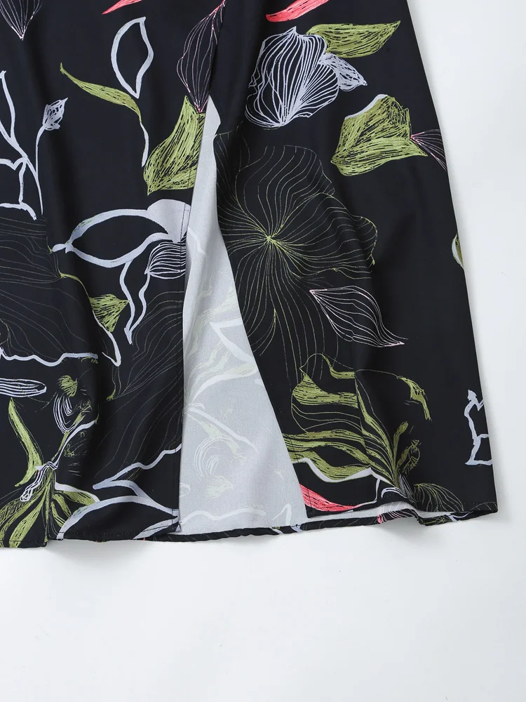 Vestido Midi de Satén de Seda con Estampado Moderno JNLEAOG, Estilo Urbano Otoñal, Manga Corta, Cuello en V, Falda en Línea A