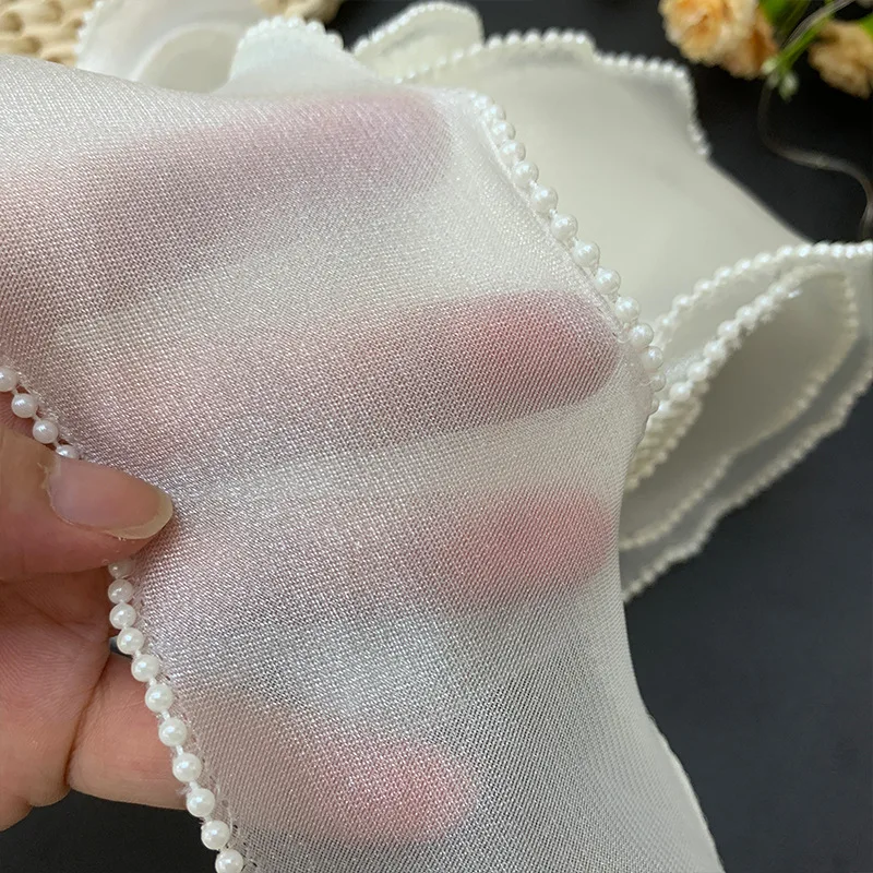 Pearl Ribbon 6cm x 10 Yard, Sheer Wired Organza Ribbon Fishtail Yarn Gift Ribbons for Crafts Gift Wrapping Floral Bouquet