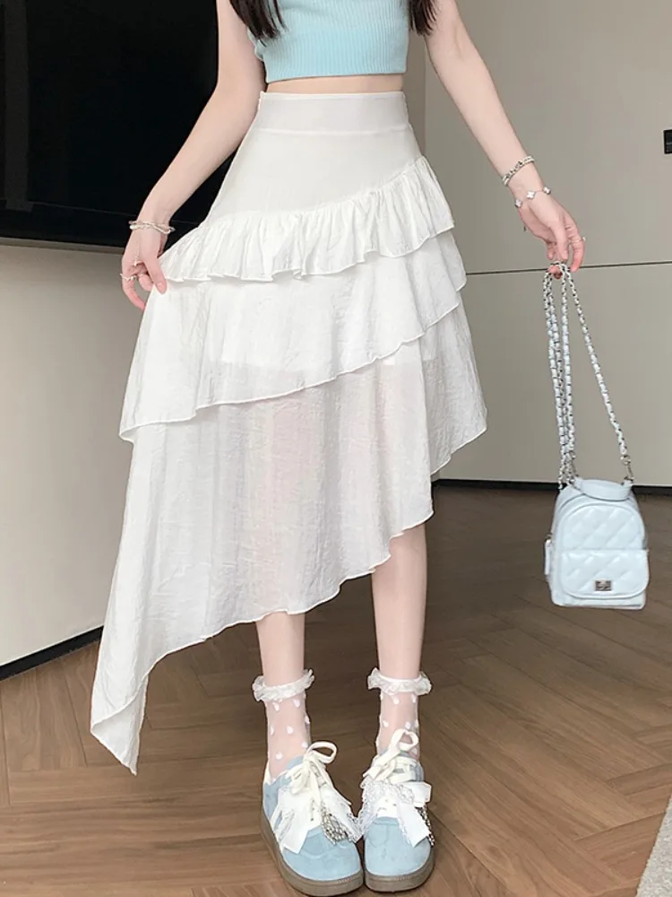 

Полудлинная юбка в американском стиле с кружевной отделкой, женская летняя универсальная юбка А-силуэта для отпуска, мягкая и удобная, визуально стройнящая фигуру.