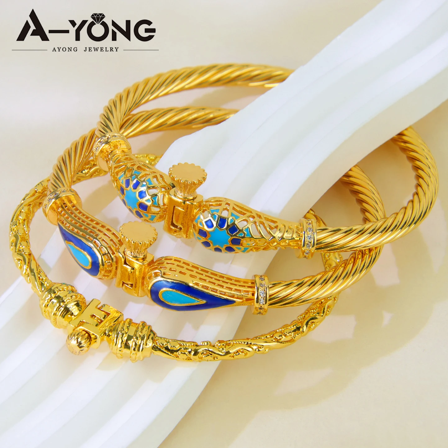 Dubai Vintage Gold Armband 21k vergoldet Mode Emaille Manschette Armreifen äthiopische Frauen Event Party Schmuck Geschenke – Detail 7