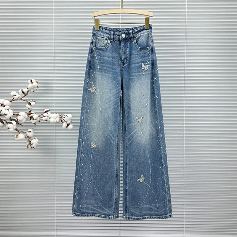 

Женские джинсы Mopping Jeans 2026: Новая весенняя коллекция, высокая талия, свободный крой, универсальные, с бабочками и стразами, широкие штанины, модный бренд