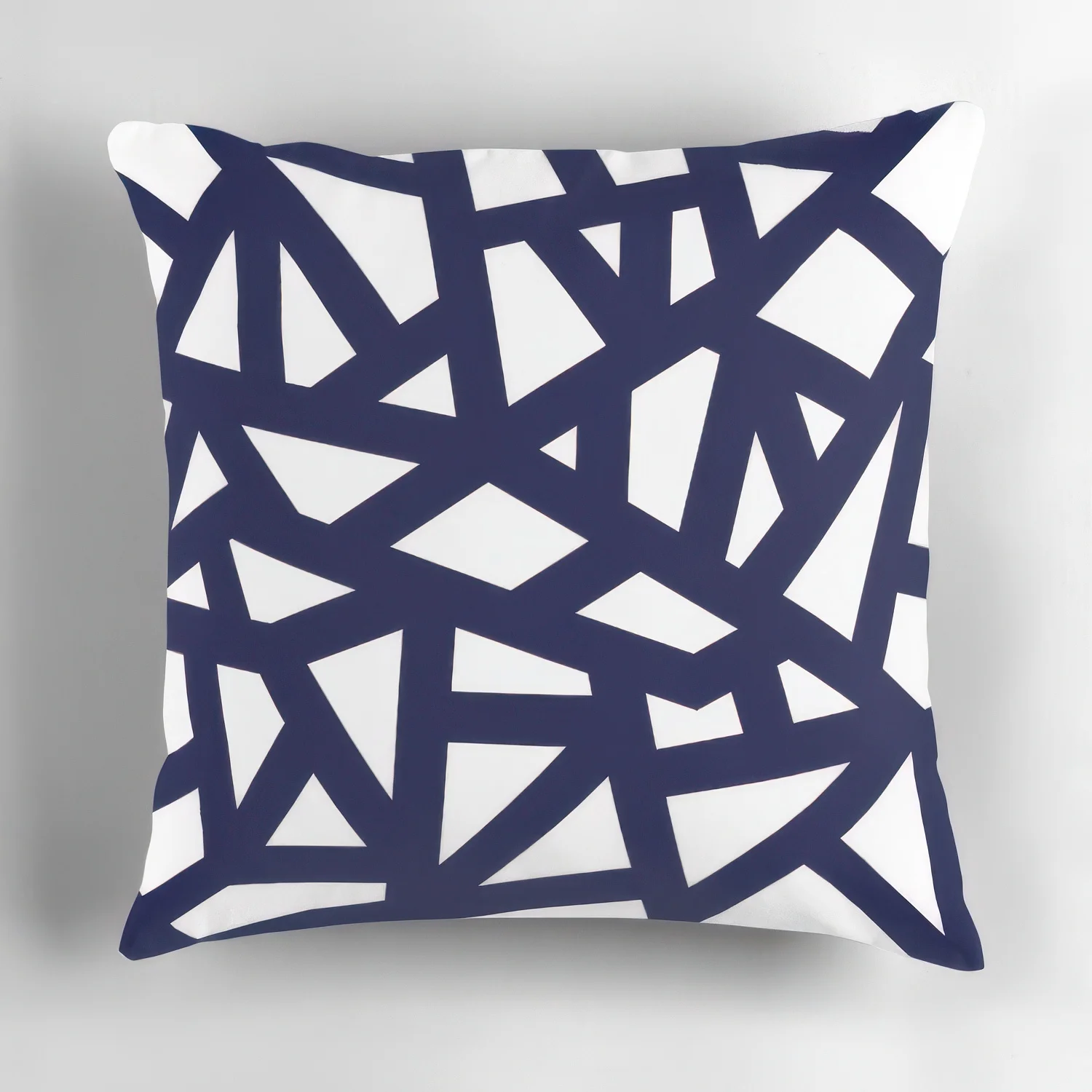 Navy blue white pillowcase with bold mosaic stripes, polyester fabric, machine washable, pillow insert not included.