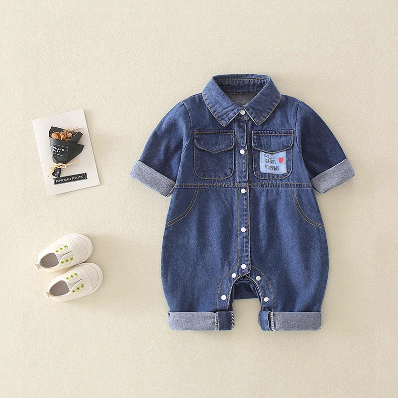 IENENS Baby Clothes Denim Rompers Boy Girl Jumpsuits Spring Autumn Solid Color Newbron One-pieces 0-18 Months