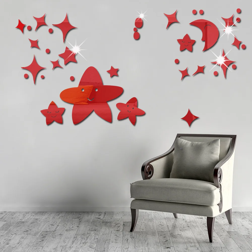 Creatieve Ster Maan Woonkamer Slaapkamer Backgroun Dmirror Muurstickers Acryl Spiegel Diy Decoratieve Stickers Kamer Decoratie