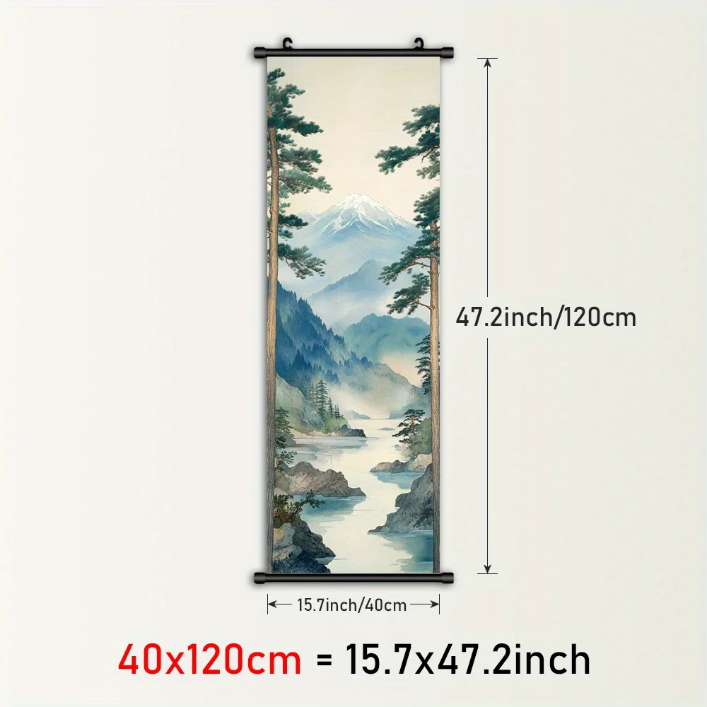 VIKAMA Japanese Sun God Pine Tree Wall Art Scroll Canvas Painting Misty Mountain River Framed Poster Home Decor Living Room