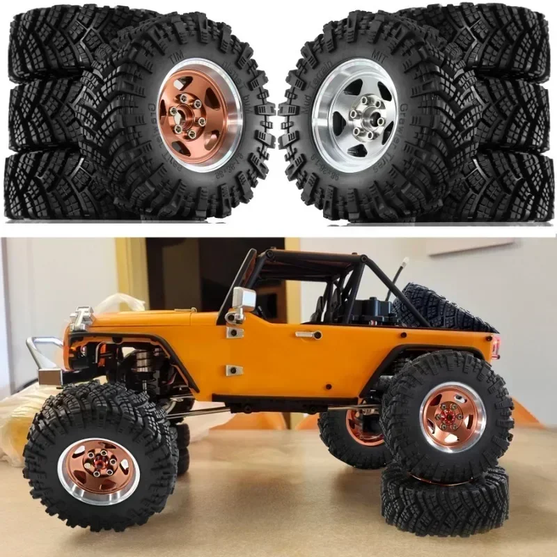 4 Stück 98MM 1,9 Zoll Superviskose Gummi-Geländereifen mit Beadlock-Felge für 1:10 RC Crawler